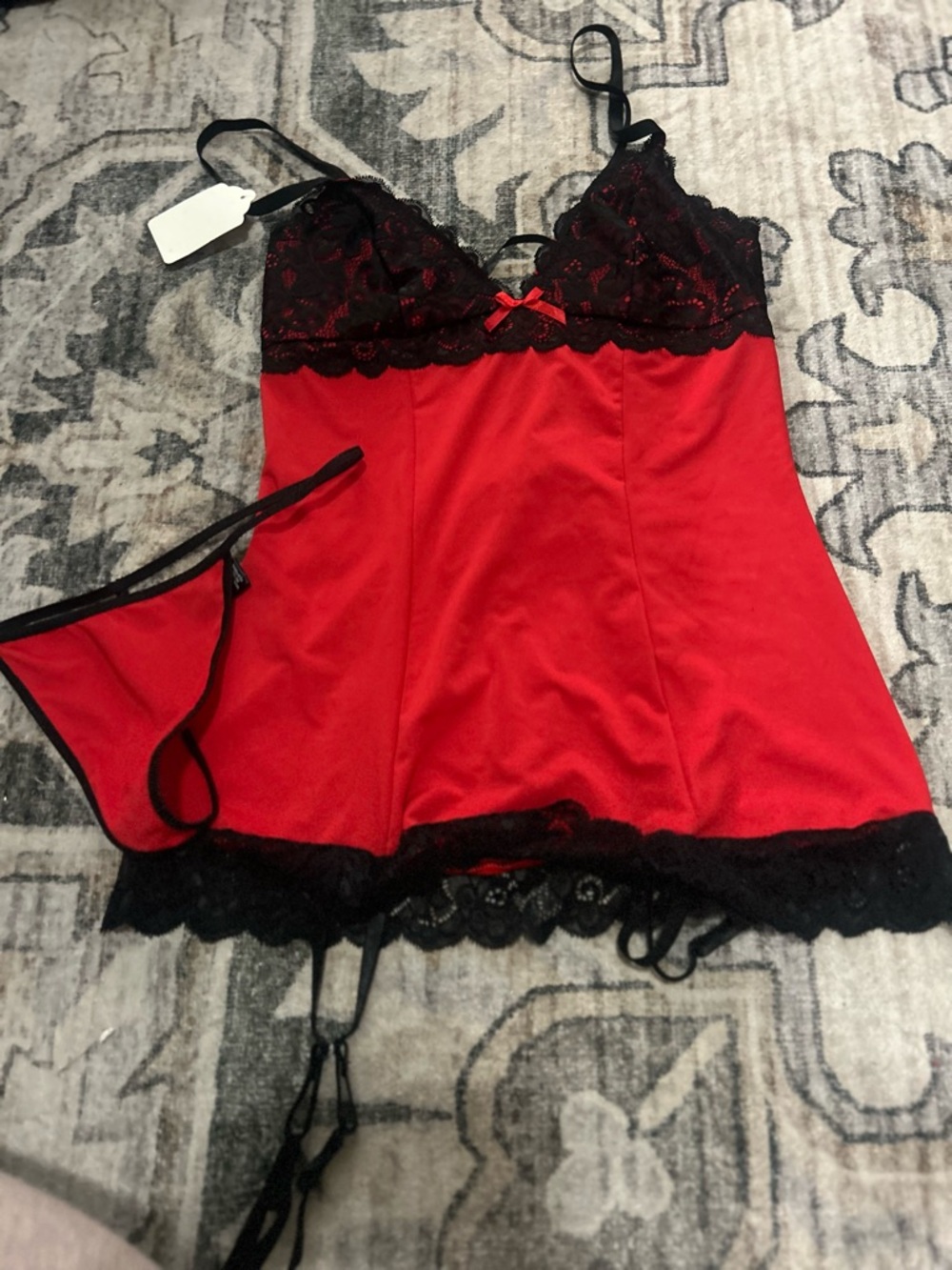 Red Lace-Trim Chemise with Garter Straps - Women's Intimates